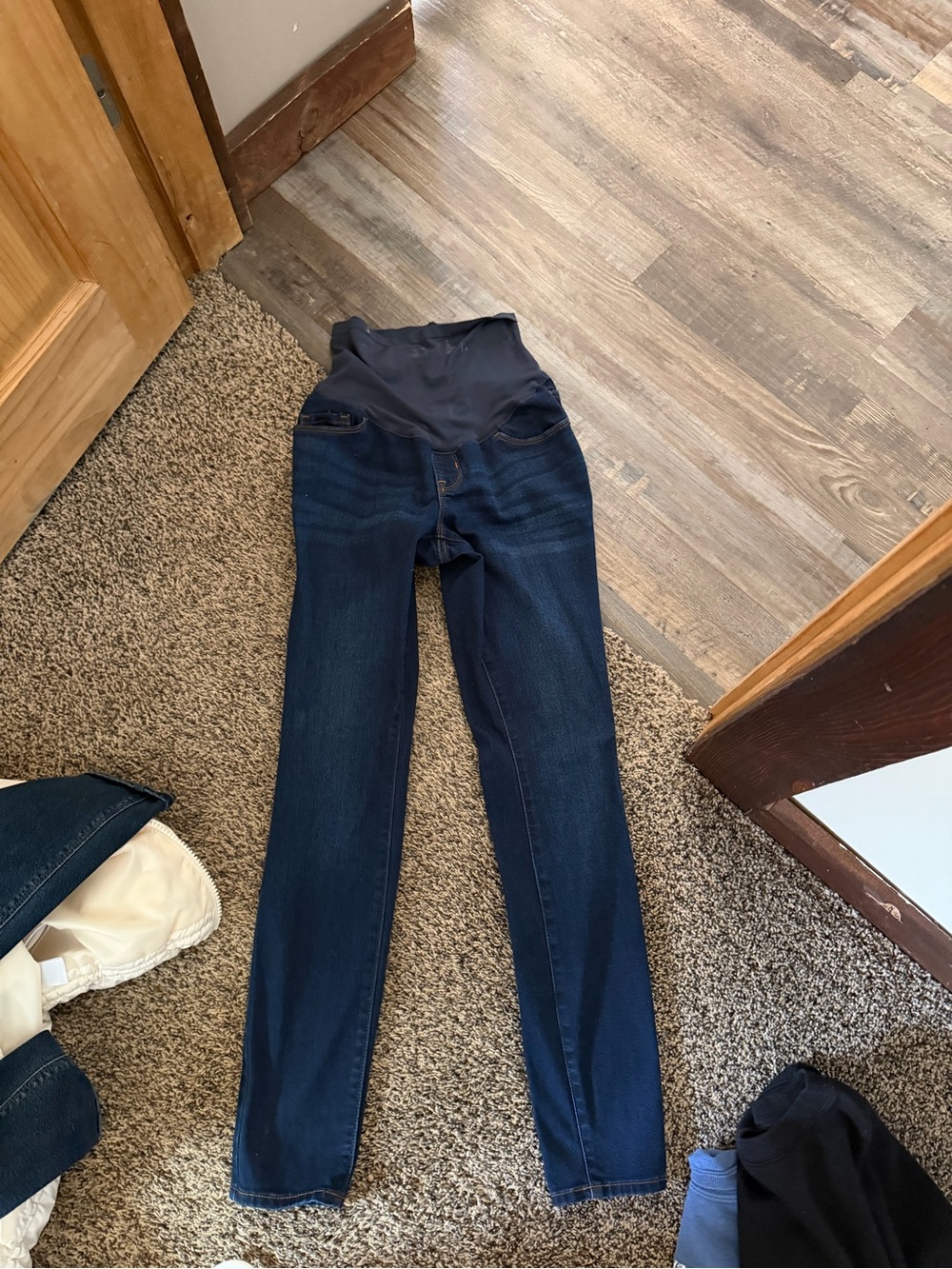 Women's Dark Blue Maternity Jeans with Elastic Waistband